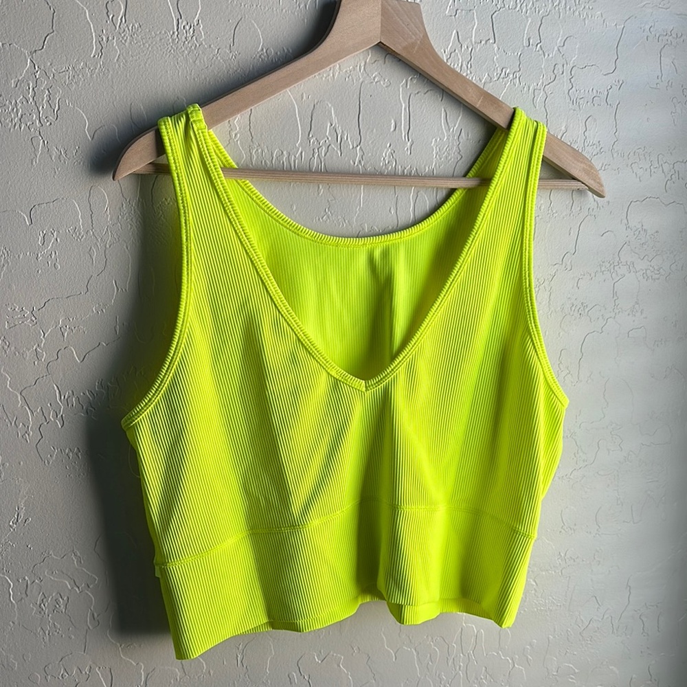 Neon Yellow Ribbed Lululemon power pivot Tank Top